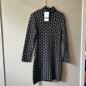 Zara Turtleneck Geometric Sweater Dress (L)